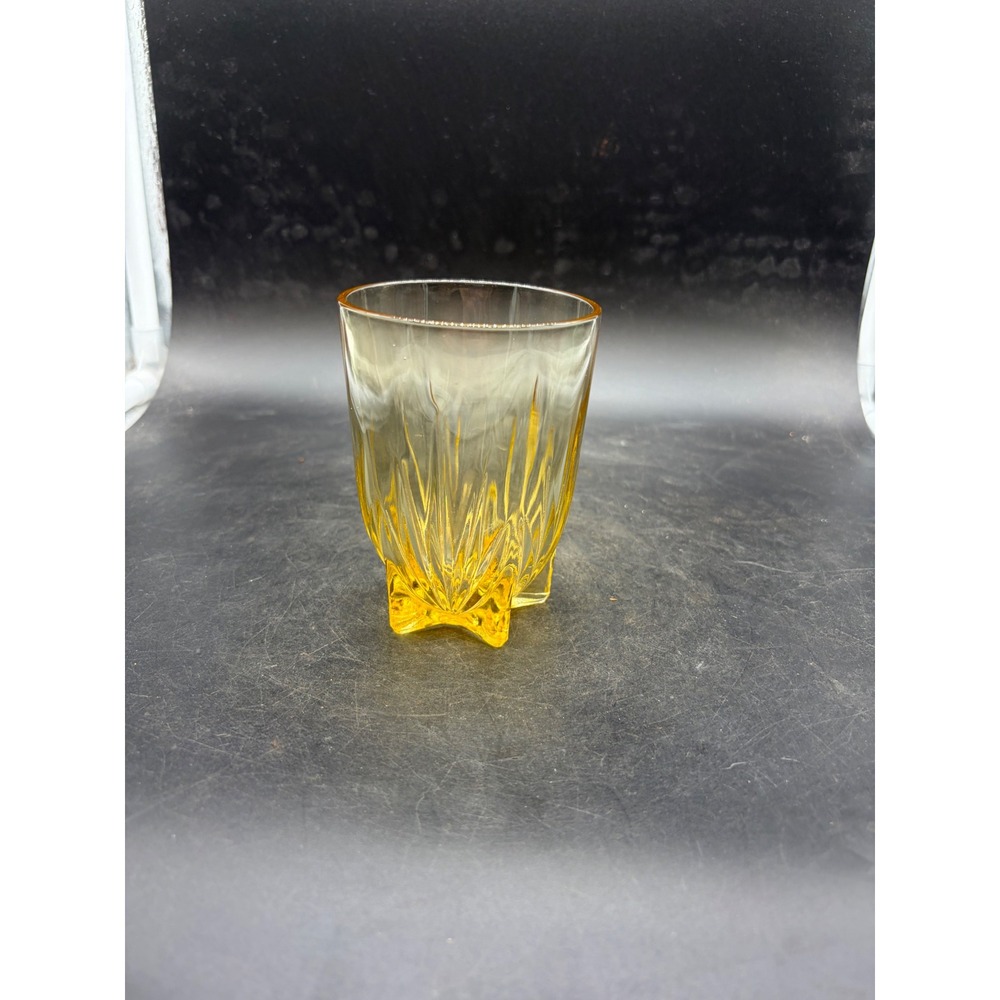 Vintage Amber Glass Star Footed Tumbler Optic Ribbed Juice Glass 4 inch